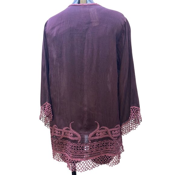 Johnny Was Embroidered Silk Blouse Maroon S - Picture 2 of 6